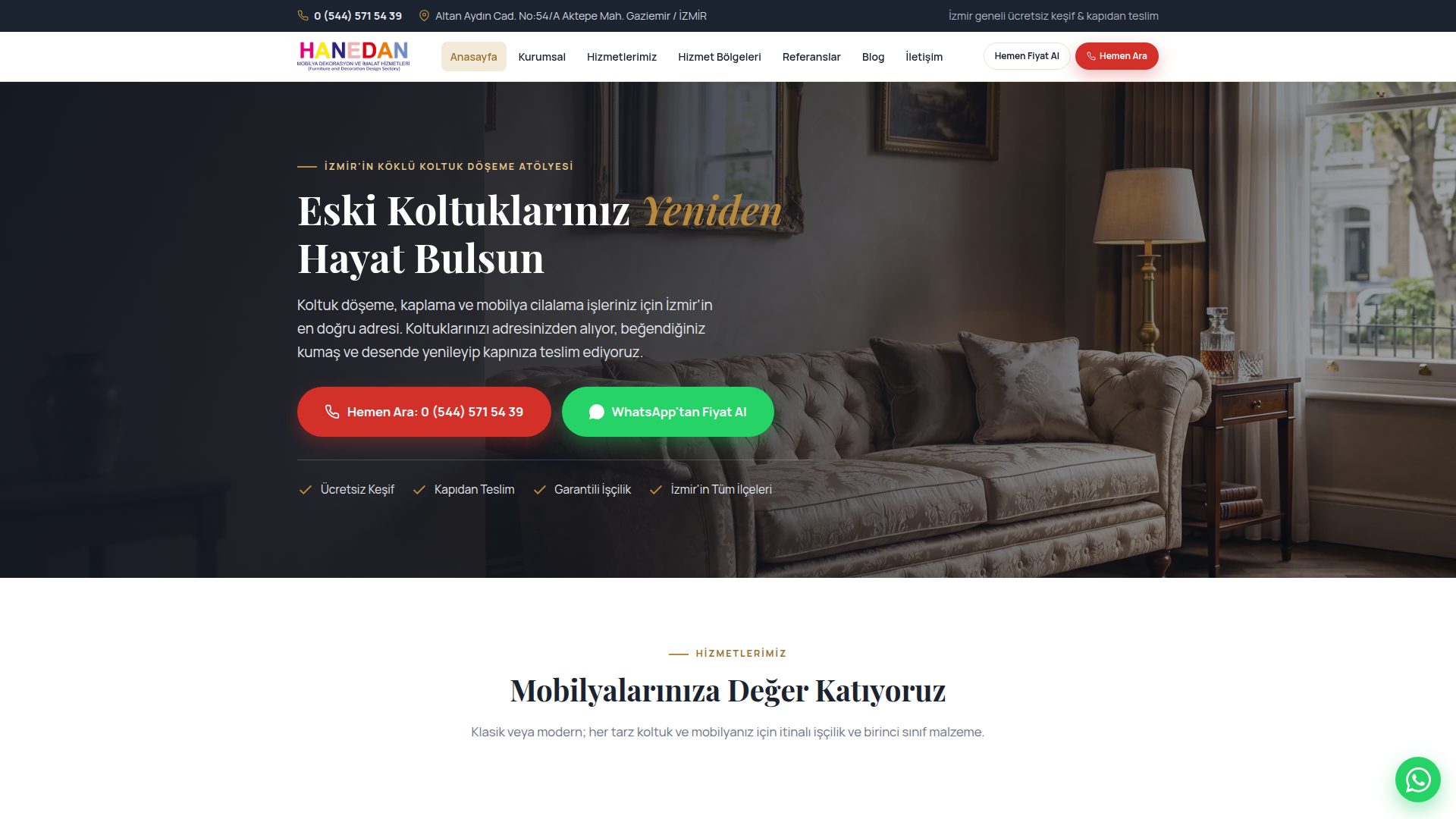 Hanedan Mobilya ana sayfa görüntüsü