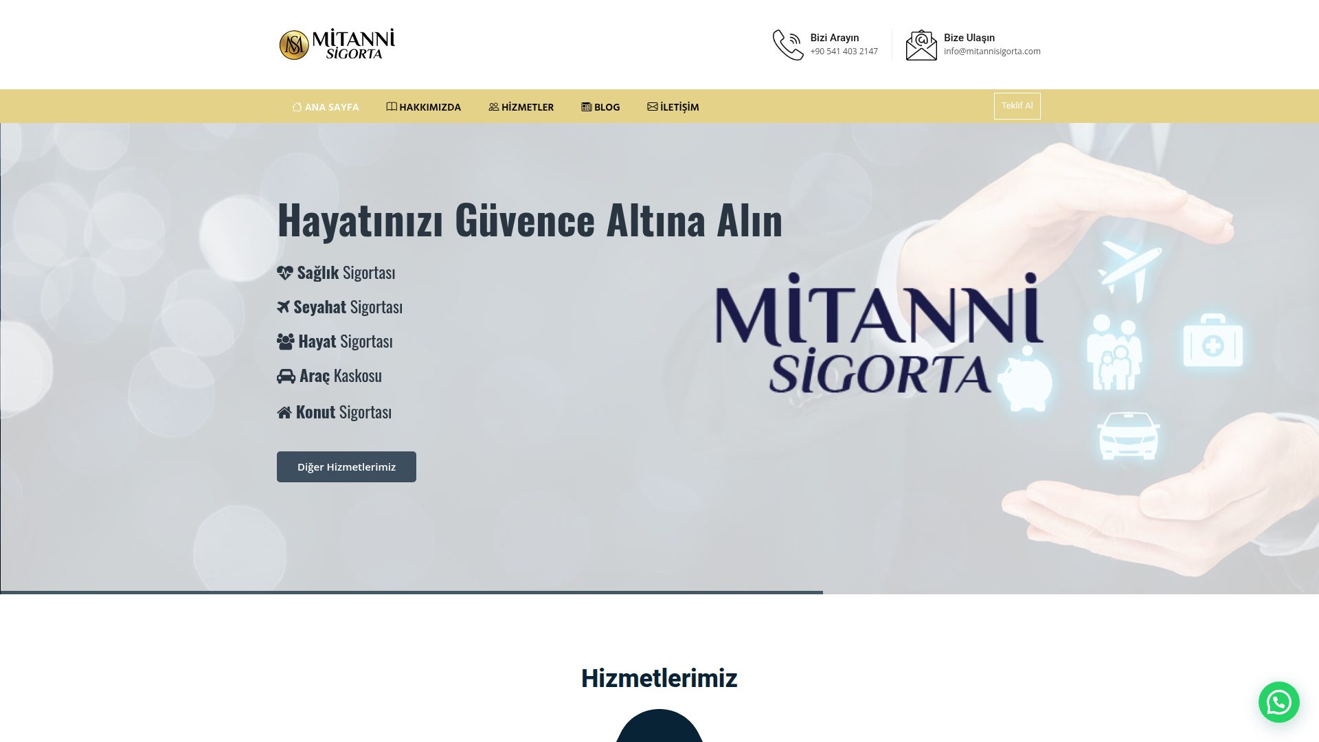 Mitanni Sigorta ana sayfa görüntüsü